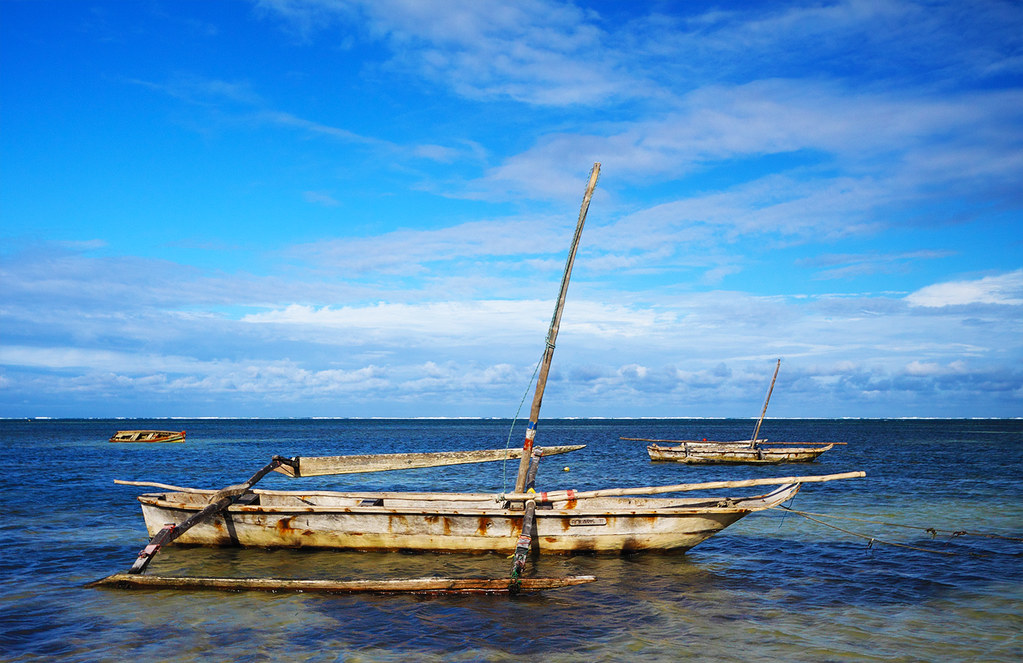 Fishing dhow off the Mombasa coast, Kenya